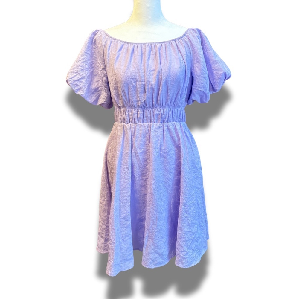 7️⃣Pretty Garden Lavender Puff Sleeve Mini Dress